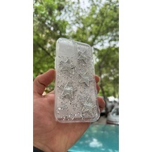 iPhone 13 Uyumlu Kılıf Yıldız Kalp 3d Figür Işıltı Simli Gümüş Parçacık