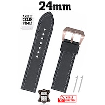 24mm Antrasit Gri Spor Hakiki Deri Saat Kordonu Kayış Akıllı Pimli Rose Gold