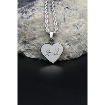 Allah Ve Muhammed Yazlı Kolye Paslanmaz Çelik Zincir 3mm 902085 Gümüş