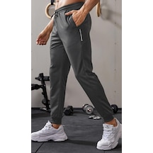 Ghassy Co. Erkek Dar Paça Running Hafif Koşucu Fitness Gym Athletic Dalgıç Kumaş Spor Eşofman Altı 001 Füme