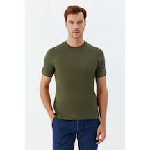 Sabri Özel Desenli Bisiklet Yaka Erkek T-shirt Haki