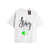 Stag Nıght Unisex Oversize Yazılı Tshirt Beyaz Beyaz