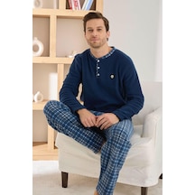 Pijamoni Erkek Düğme Yaka Kışlık Polar Pijama Takımı 6100/5,5 - 1 Adet Lacivert