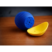 Bezos 3d Baskı Küre Saksı - Kafes Dokulu İki Parçalı Dekoratif Saksı - Mavi-sarı Hb006