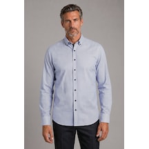 Xint Bisse Mavi Regular Fit Cepsiz Uzun Paşa Yaka Gömlek Bsgmeks26304 E35