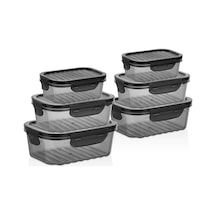 6'lı Sızdırmaz Saklama Kabı Seti, Kilitli Kapaklı, Plastik, 1700ml/1000ml/500ml, Erzak Ve Yemek Şeffaf / Siyah