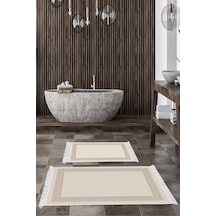 Dekoreko Kaymaz Taban Djt 2 Li Banyo Paspas Takımı Trend Saçaklı Modern Kt493 krem