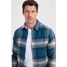 Tudors Erkek Slim Fit Dar Kesim Kareli Kışlık Oduncu Gömlek-42374 Petrol