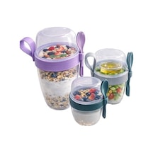 Beylini 3 Lü Set Taşınabilir Kaşık+çatal Kapaklı Yoğurt Müsli Granola Yemek Diyet Saklama Kabı Take And Go Bardak Kahvaltı Salata Hazırla Çık Açık-ahşap