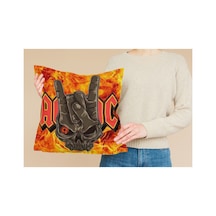 Metal Müzik Grubu Ac Dc Alevler Ve El Desenli Kare Yastık Kılıfı Çok Renkli