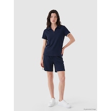 Lcw Comfort Lacivert Beli Lastikli Şeritli Kadın Şort