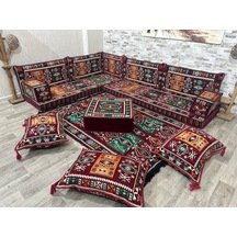Coton Şark Köşesi Milas Desen Köşe Minder Takımı Bordo