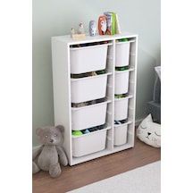 Rine 8 Derin Sepetli Çok Amaçlı Oyuncak Dolabı Beyaz Beyaz - Gri