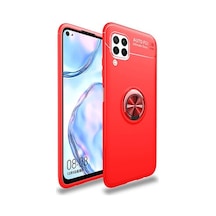 Huawei P40 Lite Ultra Koruma Sağlayan Stant Özellikli Yüzüklü Ravel Silikon Kılıf Kirmizi