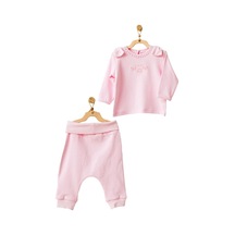 Dear_Enika Andywawa Kız Bebek Pembe Organik 2Li Alt Üst Takım Set Ac21656Rp
