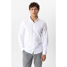 Back & Bond Beyaz Slim Fit Armürlü Pamuklu Gömlek Back & Bond Beyaz Slim Fit Armürlü Pamuklu Gömlek
