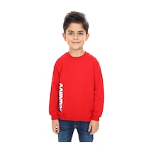 Toontoy Kids Toontoy Erkek Çocuk Relax Fit Bisiklet Yaka Hafif Düşük Omuz Baskılı Sweatshirt - 2 İplik Kırmızı