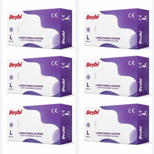 Beybi Pudralı Beyaz Lateks Eldiven 100'lü X 6 Paket L