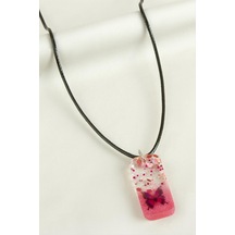 Kelebek - 890 - Dikdörtgen Epoksi - Nazblsmm - Kolye Pembe Kristal