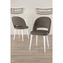 Canisa Pane Serisi 2 Adet Cappucino Mutfak Sandalyesi Babyface Kumaş Beyaz Ayak Cappucino Sandalye Beyaz Ayak