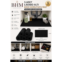 5'li Lavabo Altı Keçe Koruyucu Mat Su Emici Dolap Içi Örtü Kesilebilir Mutfak Ve Banyo Dolabı Matı 100x50cm Siyah