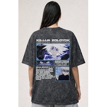 Sevbano Killua Zoldyck Hunter X Hunter Anime Baskılı Unisex Oversize Vint Siyah