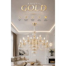 Modern Premium Şık Detaylı Klasik 12'li Gold Avize E14 Duylu Lüks Salon Avizesi Aydınlatma
