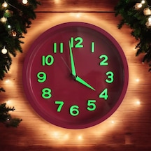 Fosforlu Kabartma Rakam Küçük Çocuk Odası Fuşya Duvar Saati Çap 22 Cm Fuşya