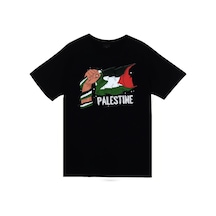 Free Palestine, Özgür Filistin Bayrağı Baskılı Unisex %100 Pamuk Siyah T-shirt SIYAH