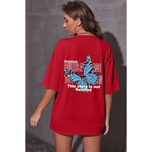 Flood Of Style Unisex Kelebek Baskılı T-shirt Kırmızı