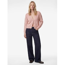 Koton Koton X Sibil Çetinkaya - Uzun Kollu Düğmeli V Yaka Saç Örgü Crop Oversize Hırka Pembe 6wak90489ht Gül