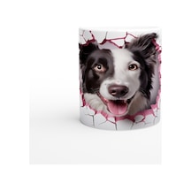 Çatlak Duvardan Bakan Border Collie Temalı Baskılı Kupa Bardak Renkli