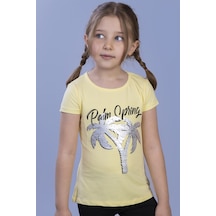 Toontoy Kids Toontoy Kız Çocuk Pullu Palmiye Nakışlı Tişört Sarı