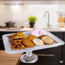 Kosova Candy Madlen Serisi 4 Bölmeli Cam Ayaklı Sunum Tabağı, 35,6 X 30,6 X 12,3 Açık Gri