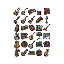30 Adet Retro Rock Müzik Aletleri Sticker Seti - Laptop Kılıf Defter Çok Renkli