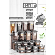 Meleni Home Viola Kapaklı Kare Erzak Saklama Kabı 32'li 8x 0.3 L-0.5 L-1.1 L-1.7 L Etiketli Antrasit