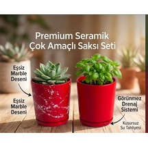 Newme 2'li Seramik Saksı Kalemlik,fırçalık,masa Organizeri / Modern Dekoratif El Yapımı Tasarım Kırmızı