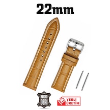 22mm Açık Kahverengi Kroko Taba Hakiki Deri Saat Kordonu Kayış Açık Kahverengi