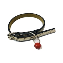 Bej Rengi Anakonda Desen Derili 1 CM Metal Kilit Tokalı Zilli Ked