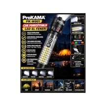 Prokama Pk W801 Çok Fonksiyonlu Şarjlı Led El Feneri Güçlü Ön Işık Yan Led Aydınlatma Usb Çok Renkli