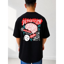 525 Oversize Sırt Baskılı Streetwear Unisex T-shirt Depression Siyah
