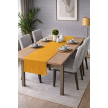 Perdeyap1980 Kadife Dokulu Hardal Renk Ada Serisi Runner 40 X 140 Cm Hardal