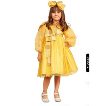 Xo Kids Prenses Kalıplı Bohça Detaylı Organzelli Tüllü Renk Bloklu Kız Çocuk Elbise 4-12 Yaş 6588