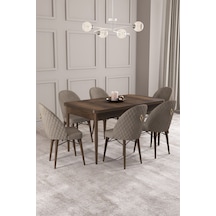 Calvin Barok Desen 80x132 Mdf Açılabilir Mutfak Masası Takımı 6 Adet Sandalye Cappucino