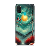 Samsung Galaxy M21 Uyumlu Ay Işığında Kırmızı Kuşlar Desenli Silikon Kılıf Çok Renkli