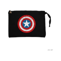 Zepplin Giyim Captain America Kalkan Siyah Clutch Astarlı Cüzdan / El Çantası