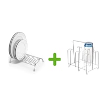 Tabak Ve Bardak Kurutmalık Bulaşıklık Birarada Set 2 Parça Gümüş