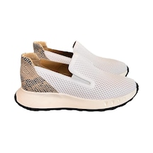 Beyaz Hakiki Deri Yanları Lastikli Comfort Taban Sneaker Beyaz