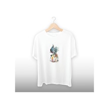 Renkli Keman Detaylı Unisex Tişört Beyaz Renkli Keman Detaylı Unisex Tişört Beyaz