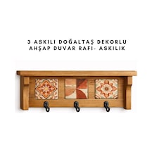 3 Askılı Doğaltaş Dekorlu Ahşap Duvar Düzenleyici Giriş Holü Anahtarlığı, Mutfak Ve Banyo Duvar Rafı 28x12-3 Askılık